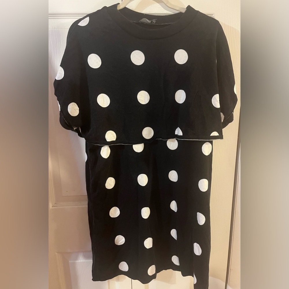 ASOS Maternity Polka Dot Short Sleeve Cotton Black White Dress Size 6